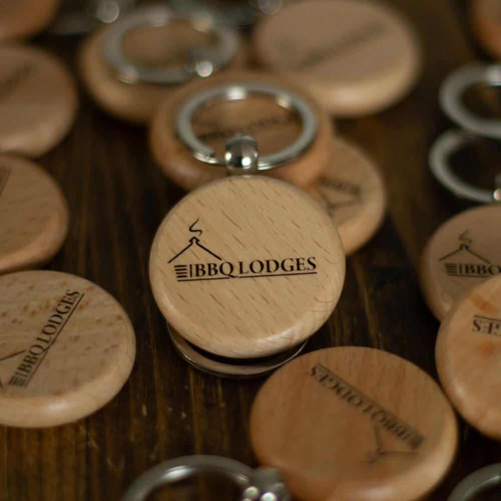 BBQ Lodges Laser Engraved Round Wooden Keyring
