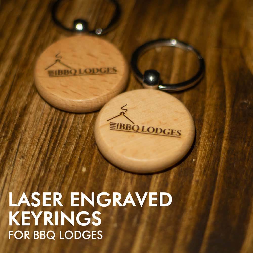 Round Wooden Laser Engraved Keyrings with company logo