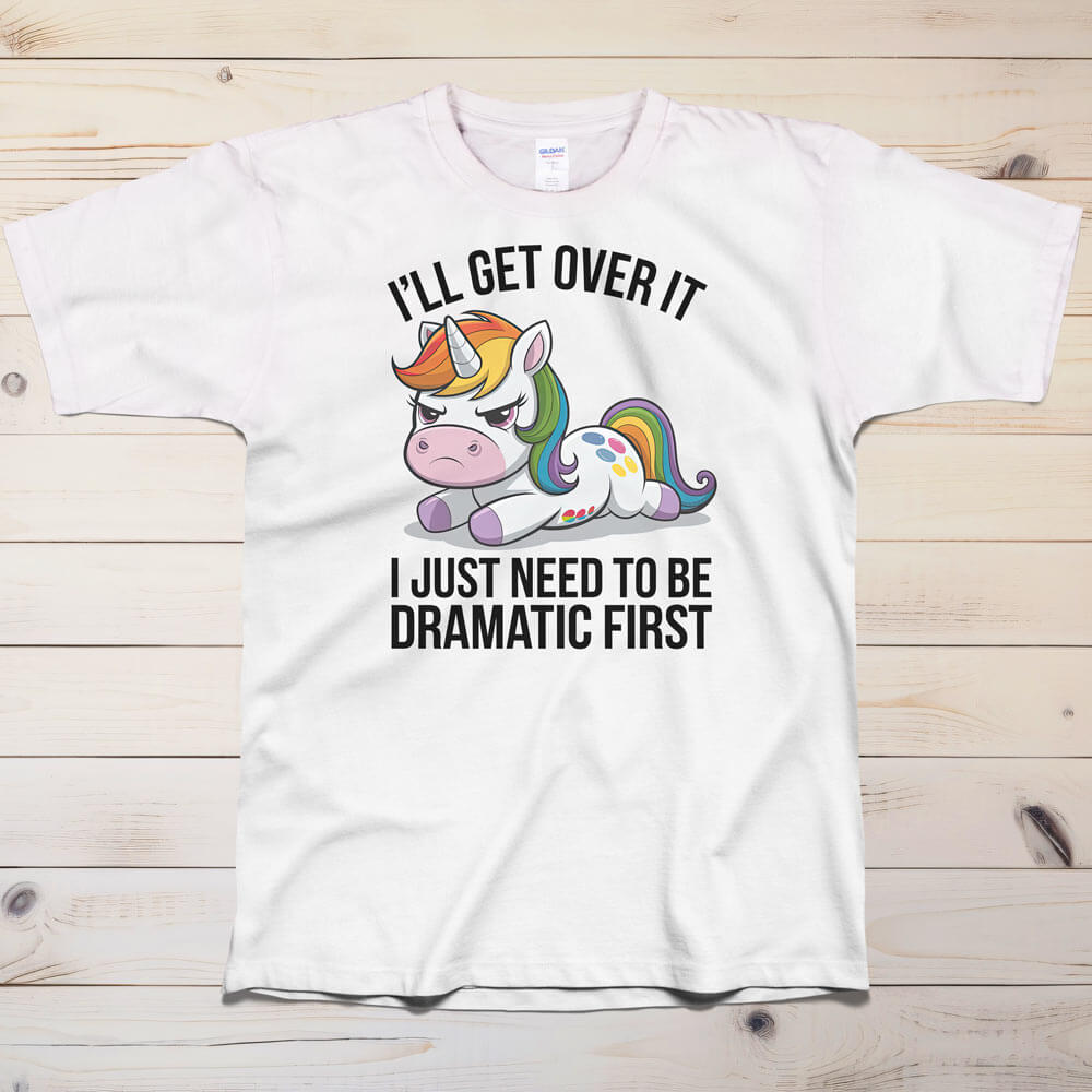 Dramatic Unicorn Printed White Tee