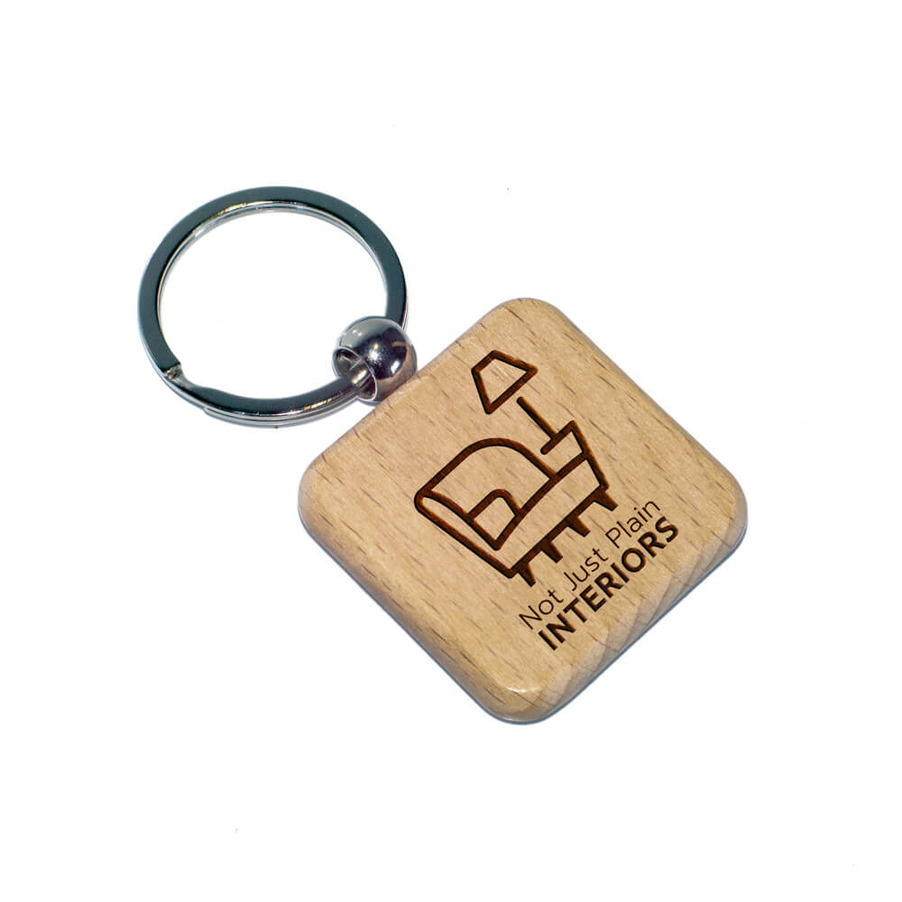 Laser Engraved Square Wooden Keyring